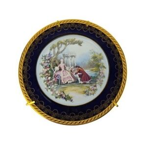 Limoges France Rehaussé Main Cobalt Blue Gold Fragonard Courting Plate
